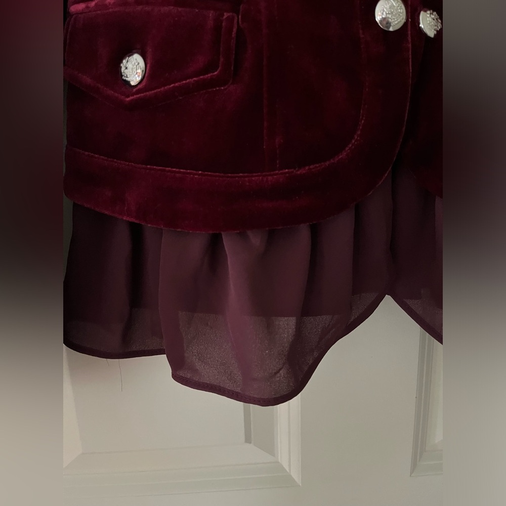 INC International Concepts Velvet Military Jacket Blazer collarless burgundy M - Picture 7 of 11